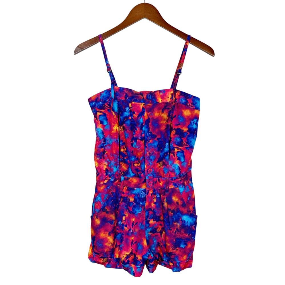 Joyrich Romper Sleeveless Strappy Blue Pink Button Front Women's S